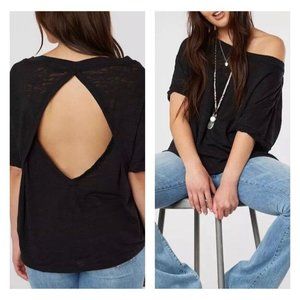 NWT - FREE PEOPLE T-Shirt L Black Open Back Tee Oversized
